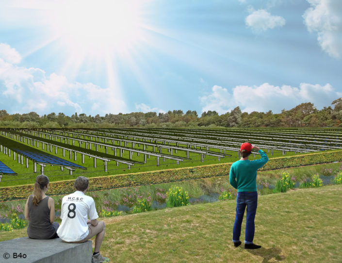 Zonnepark DenHelder / zicht vanaf sportveld / B4o & Studio Groenburg